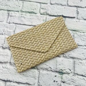 Envelope Clutch Purse Bag Woven Tan and Gold